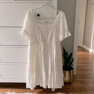 Madewell White Puff-Sleeve Drawstring Mini Dress Large
